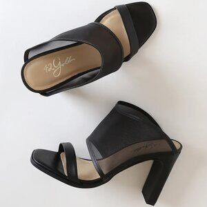 42 Gold Linx Black Leather Mesh Slide Sandals Heels size 7.5M Cocktail Evening